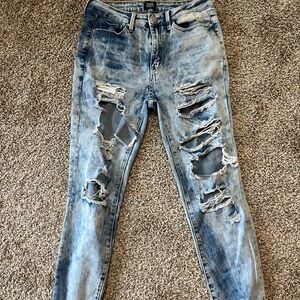 Women’s Light Blue Distressed Jeggings - High Stretch Ripped Skinny